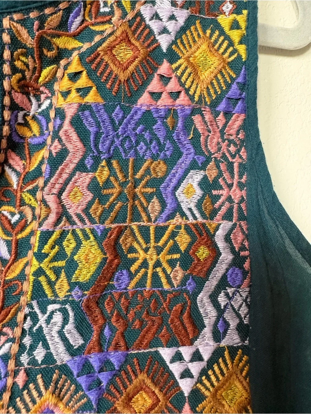 Free People Boho Embroidered Teal Sleeveless Peasant Top size small